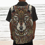 Native American Wolf Spirit Animal Print Textured Short Sleeve Shirt