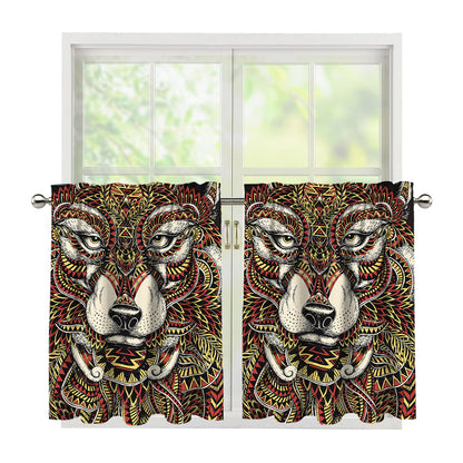 Native American Wolf Spirit Animal Print Tier Curtains