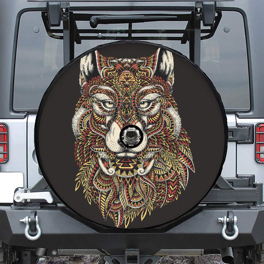 Native American Wolf Spirit Animal Print Tire Cover With Camera Hole