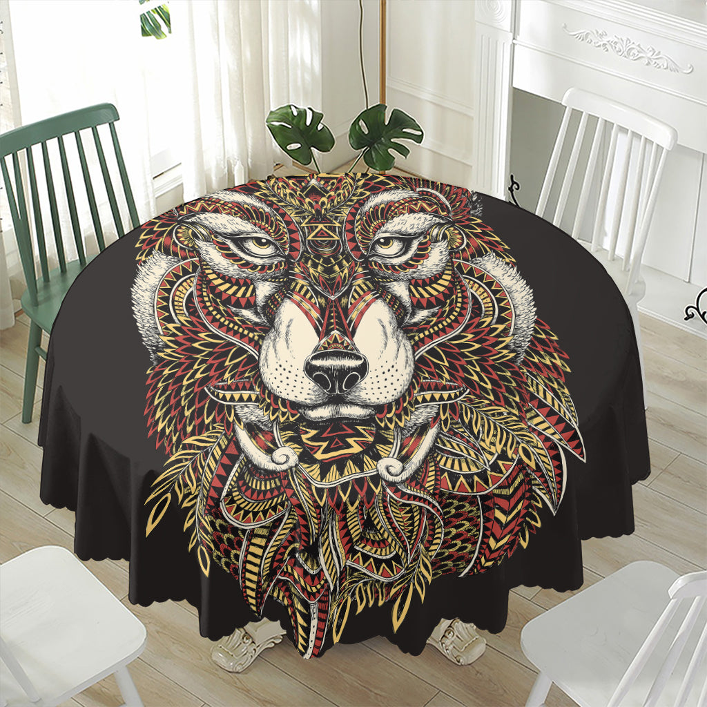 Native American Wolf Spirit Animal Print Waterproof Round Tablecloth