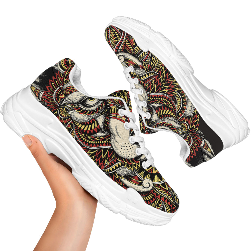 Native American Wolf Spirit Animal Print White Chunky Shoes