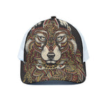 Native American Wolf Spirit Animal Print White Mesh Trucker Cap