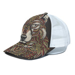 Native American Wolf Spirit Animal Print White Mesh Trucker Cap