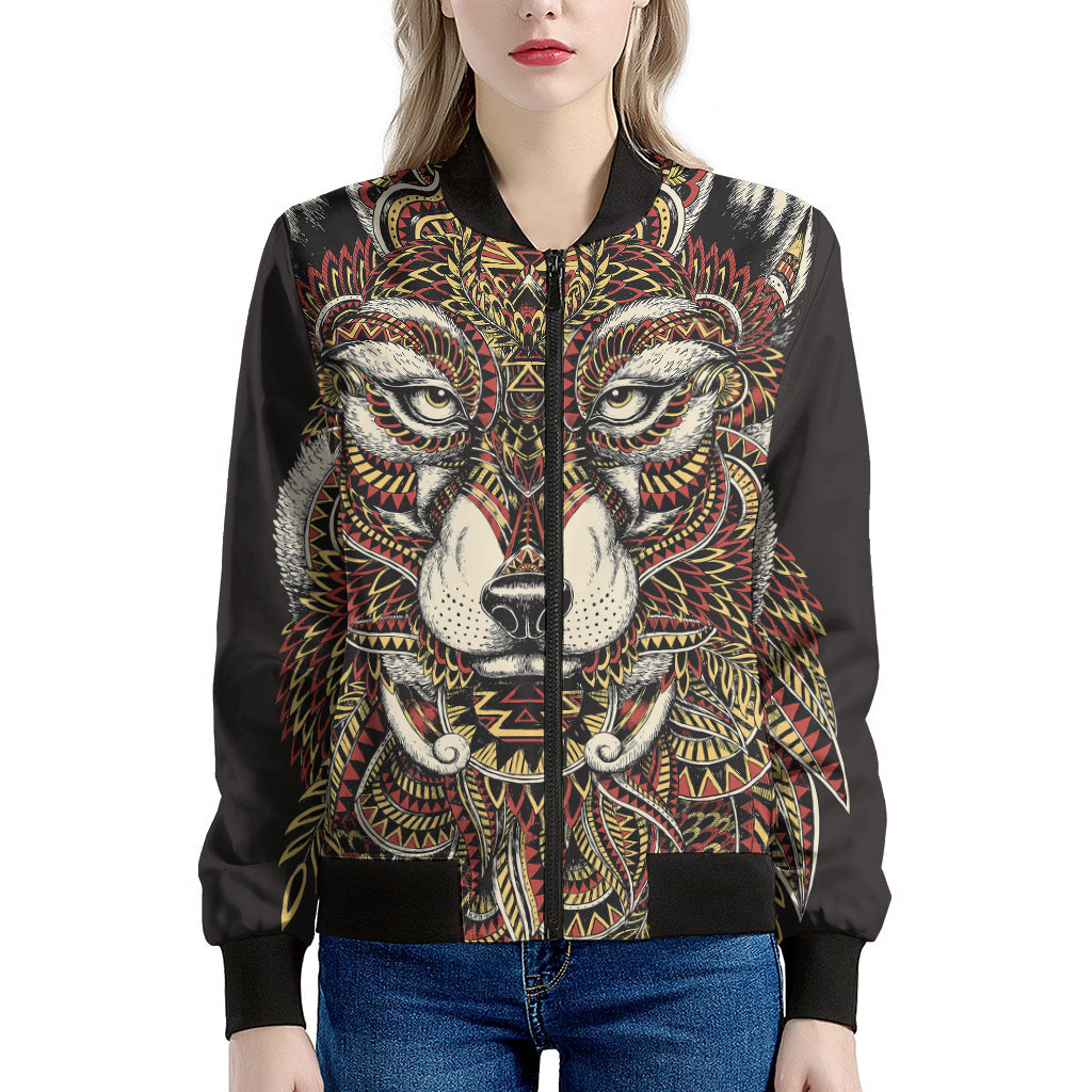 Native American Wolf Spirit Animal Print Women's Bomber Jacket