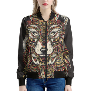 Native American Wolf Spirit Animal Print Women's Bomber Jacket