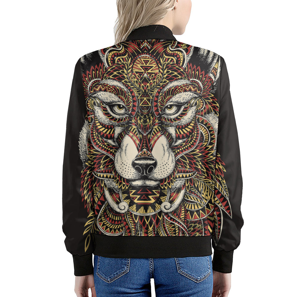 Native American Wolf Spirit Animal Print Women's Bomber Jacket