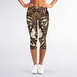 Native American Wolf Spirit Animal Print Women's Capri Leggings