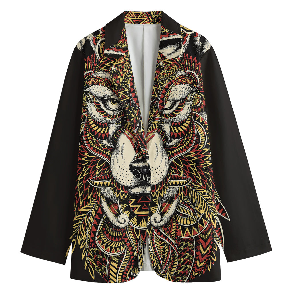 Native American Wolf Spirit Animal Print Women's Cotton Blazer
