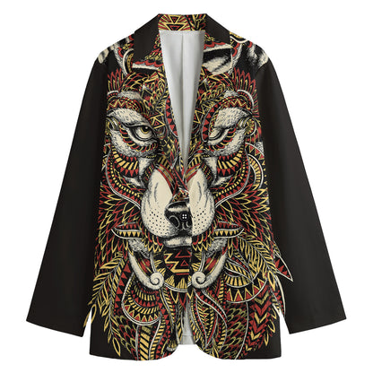 Native American Wolf Spirit Animal Print Women's Cotton Blazer
