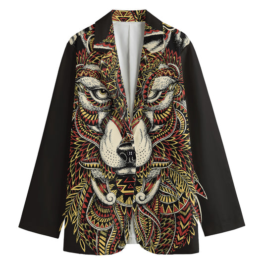 Native American Wolf Spirit Animal Print Women's Cotton Blazer