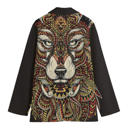 Native American Wolf Spirit Animal Print Women's Cotton Blazer