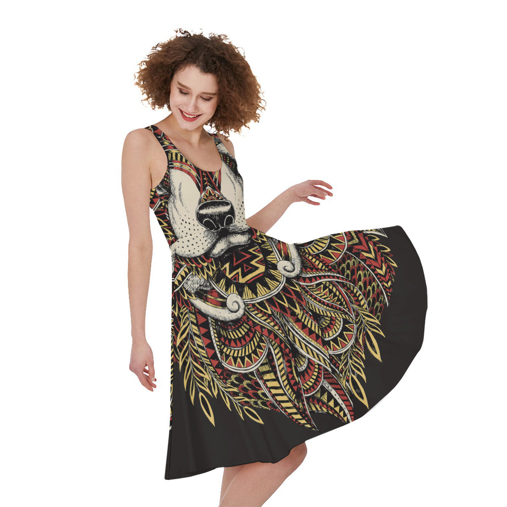 Native American Wolf Spirit Animal Print Women's Sleeveless Dress