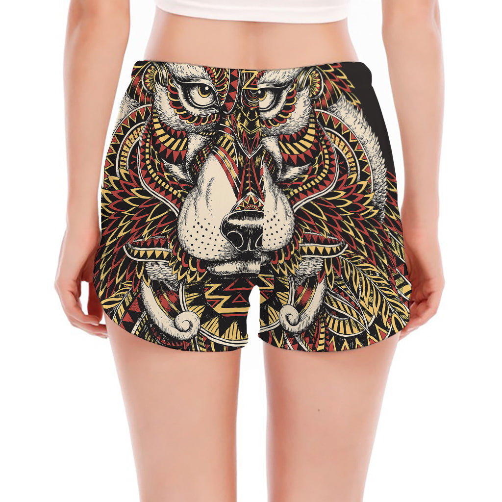 Native American Wolf Spirit Animal Print Women's Split Running Shorts