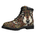 Native American Wolf Spirit Animal Print Padded Collar Lace Up Boots
