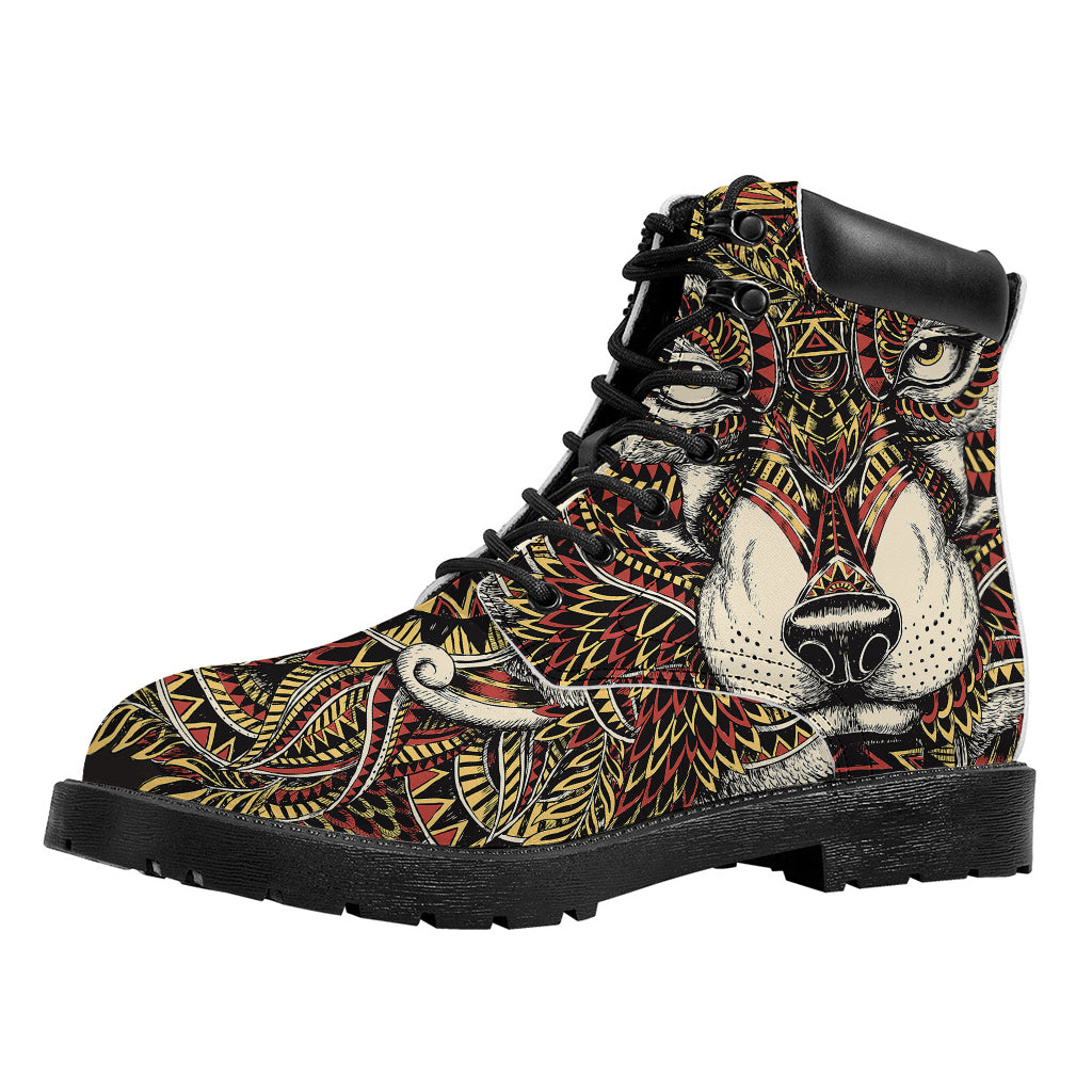 Native American Wolf Spirit Animal Print Work Boots