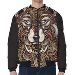 Native American Wolf Spirit Animal Print Zip Sleeve Bomber Jacket