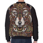 Native American Wolf Spirit Animal Print Zip Sleeve Bomber Jacket