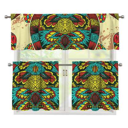 Native Bohemian Sea Turtle Print 3 Piece Kitchen Curtains
