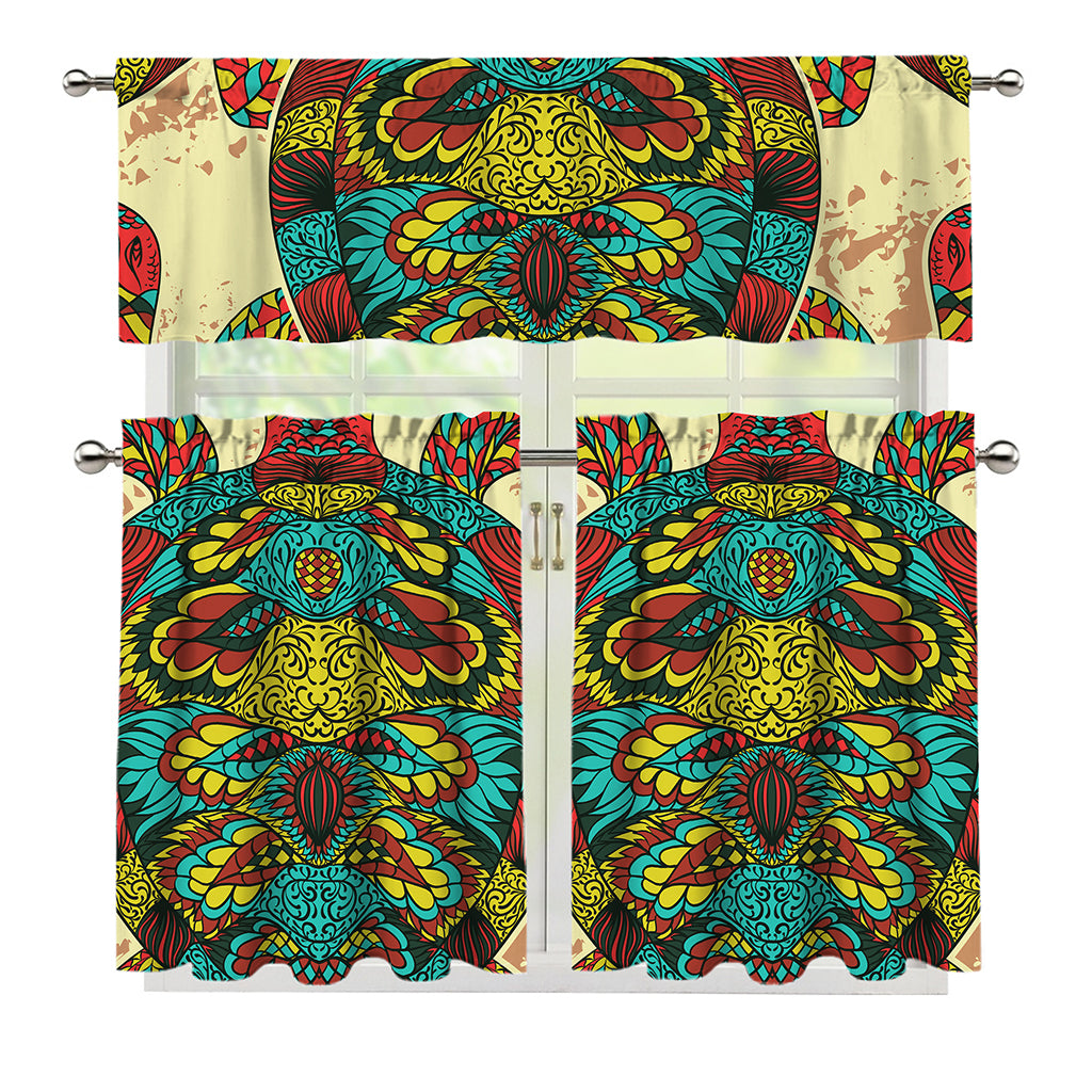 Native Bohemian Sea Turtle Print 3 Piece Kitchen Curtains