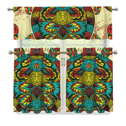 Native Bohemian Sea Turtle Print 3 Piece Kitchen Curtains