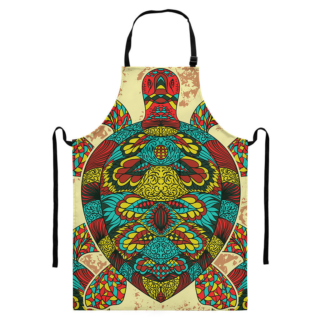 Native Bohemian Sea Turtle Print Bib Apron With Pocket