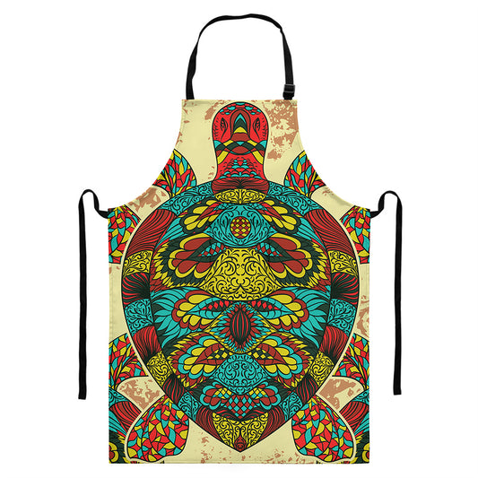 Native Bohemian Sea Turtle Print Bib Apron With Pocket