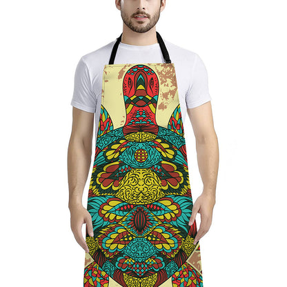 Native Bohemian Sea Turtle Print Bib Apron With Pocket