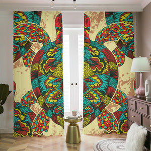 Native Bohemian Sea Turtle Print Blackout Pencil Pleat Curtains