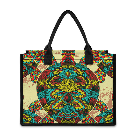 Native Bohemian Sea Turtle Print Canvas Tote Bag