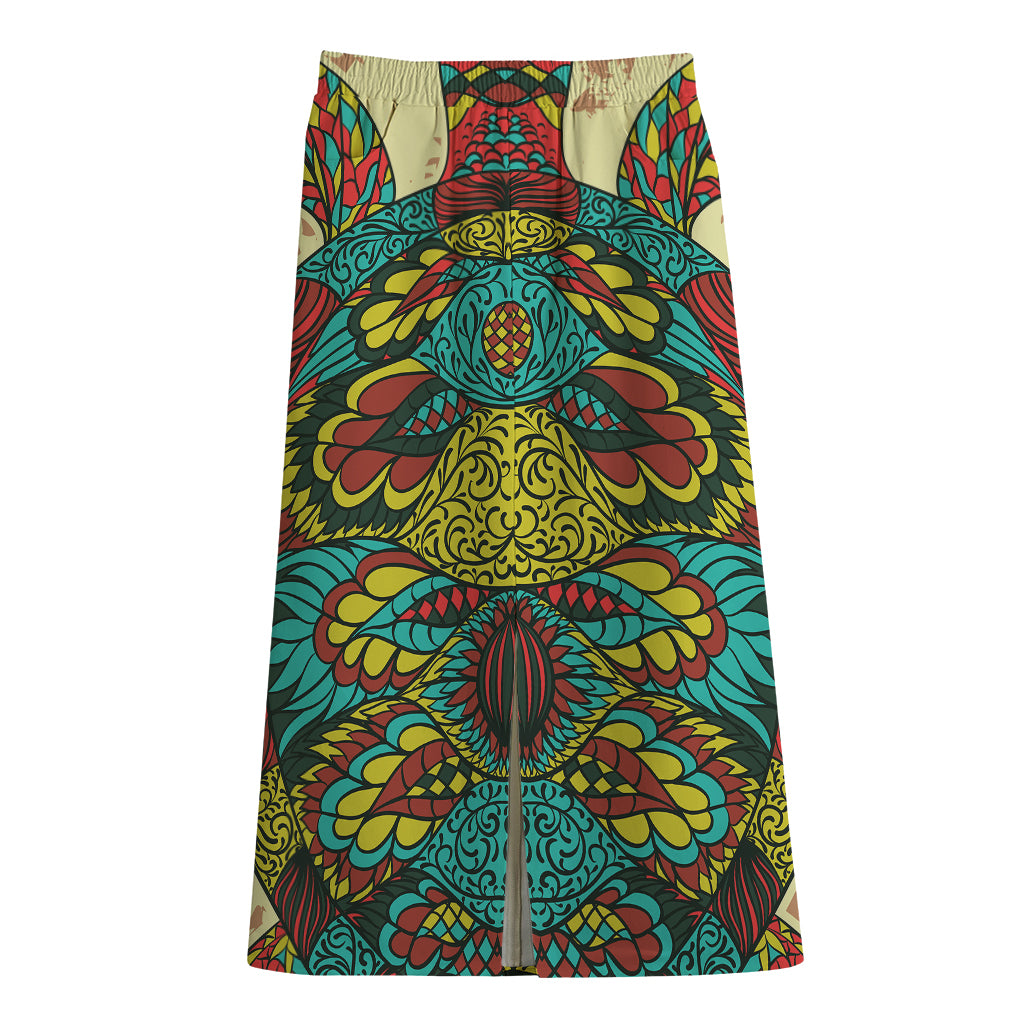 Native Bohemian Sea Turtle Print Cotton Front Slit Maxi Skirt