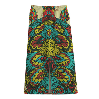 Native Bohemian Sea Turtle Print Cotton Front Slit Maxi Skirt
