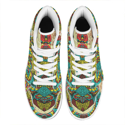 Native Bohemian Sea Turtle Print High Top Leather Sneakers