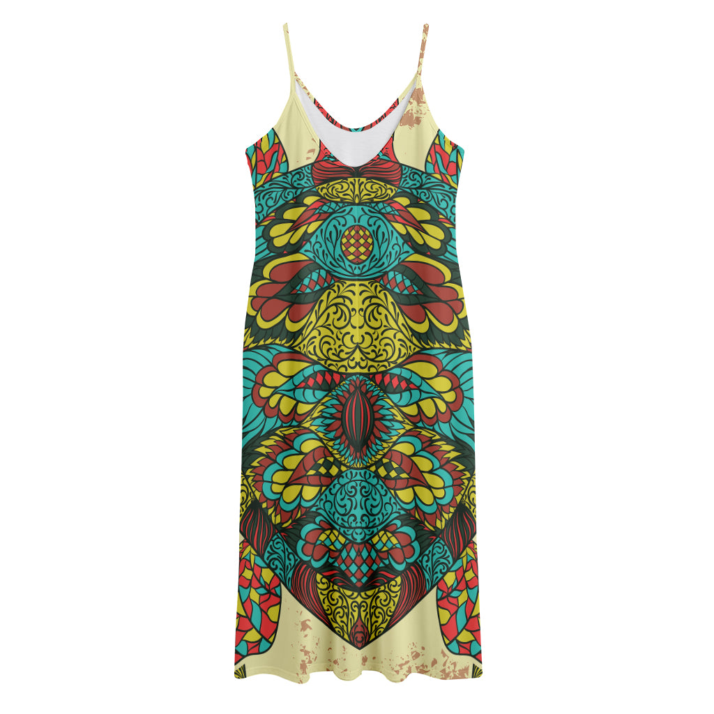 Native Bohemian Sea Turtle Print Jersey Midi Cami Dress