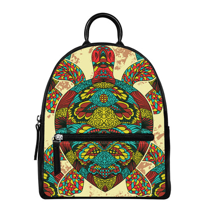 Native Bohemian Sea Turtle Print Leather Backpack