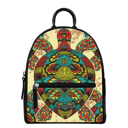Native Bohemian Sea Turtle Print Leather Backpack