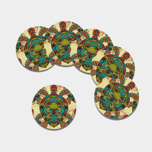 Native Bohemian Sea Turtle Print Leather Coaster Set