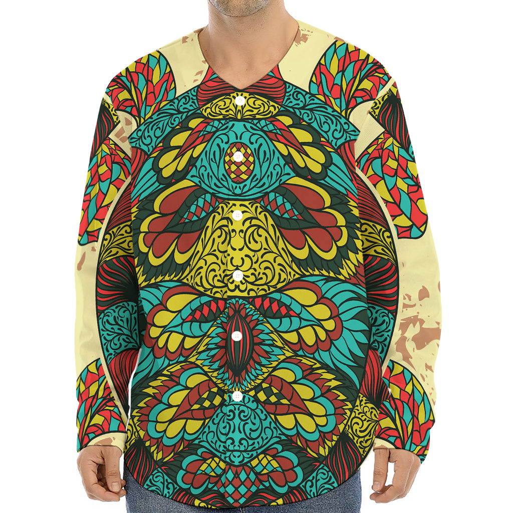 Native Bohemian Sea Turtle Print Long Sleeve Baseball Jersey