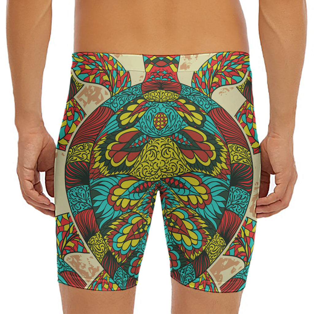 Native Bohemian Sea Turtle Print Men's Long Boxer Briefs