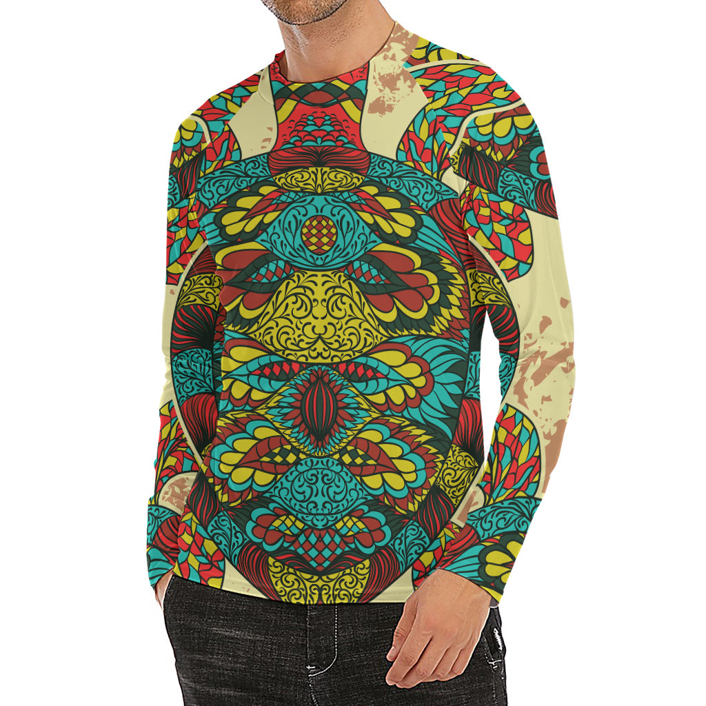 Native Bohemian Sea Turtle Print Men's Long Sleeve Rash Guard