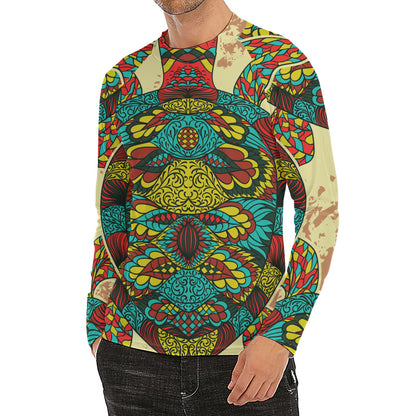 Native Bohemian Sea Turtle Print Men's Long Sleeve Rash Guard