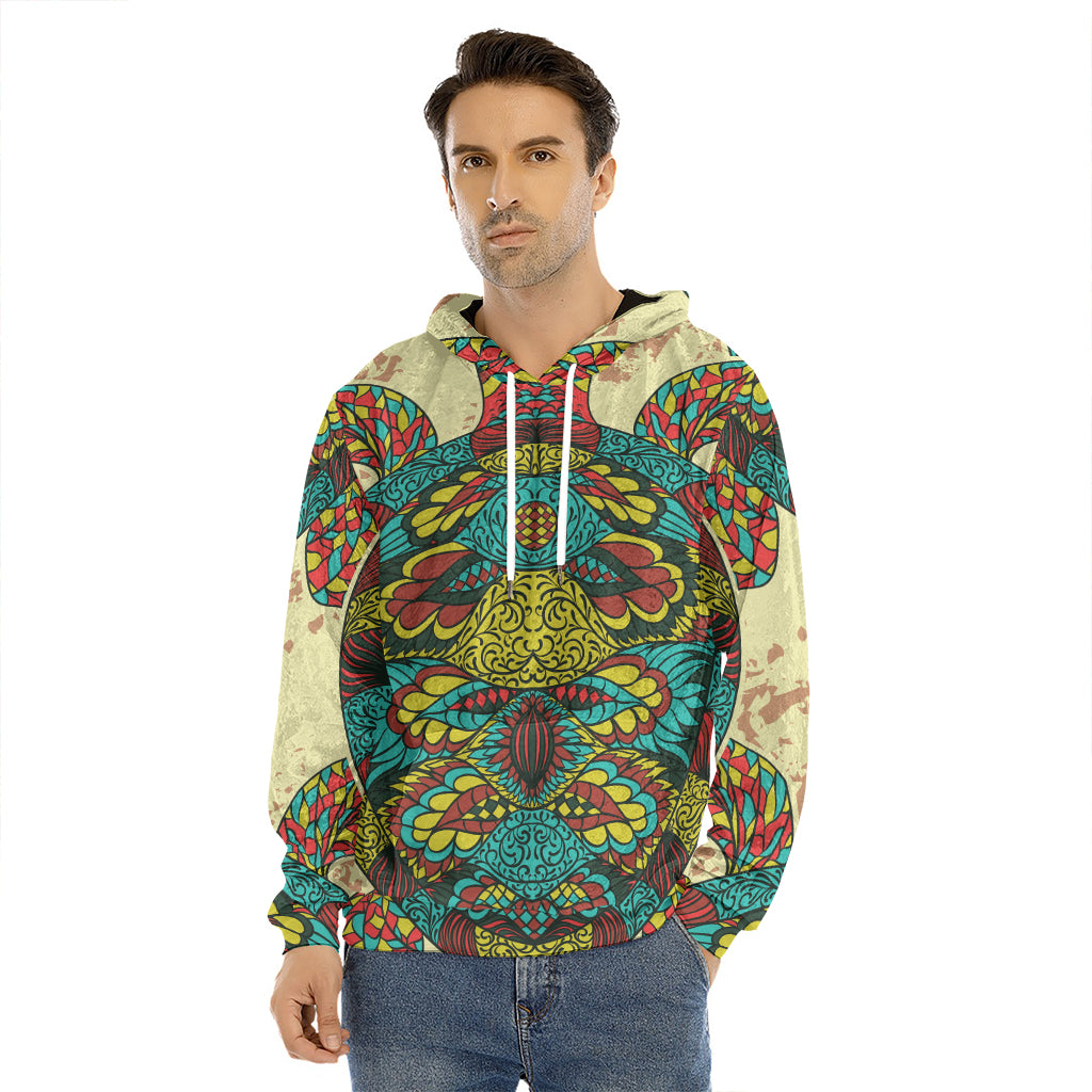 Native Bohemian Sea Turtle Print Men's Velvet Pullover Hoodie