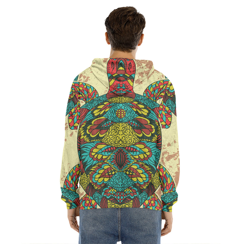 Native Bohemian Sea Turtle Print Men's Velvet Pullover Hoodie