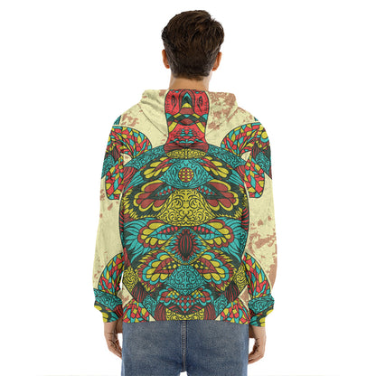 Native Bohemian Sea Turtle Print Men's Velvet Pullover Hoodie