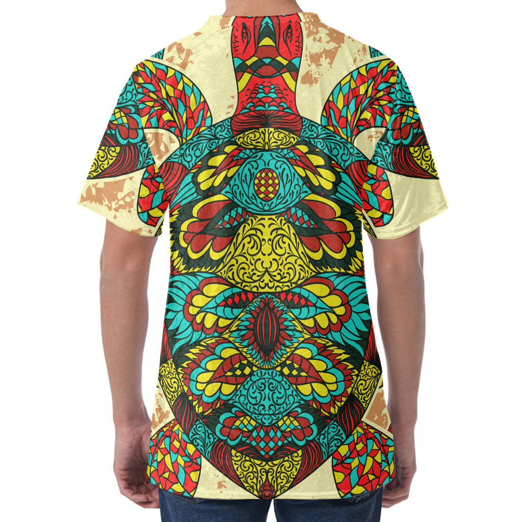 Native Bohemian Sea Turtle Print Men's Velvet T-Shirt