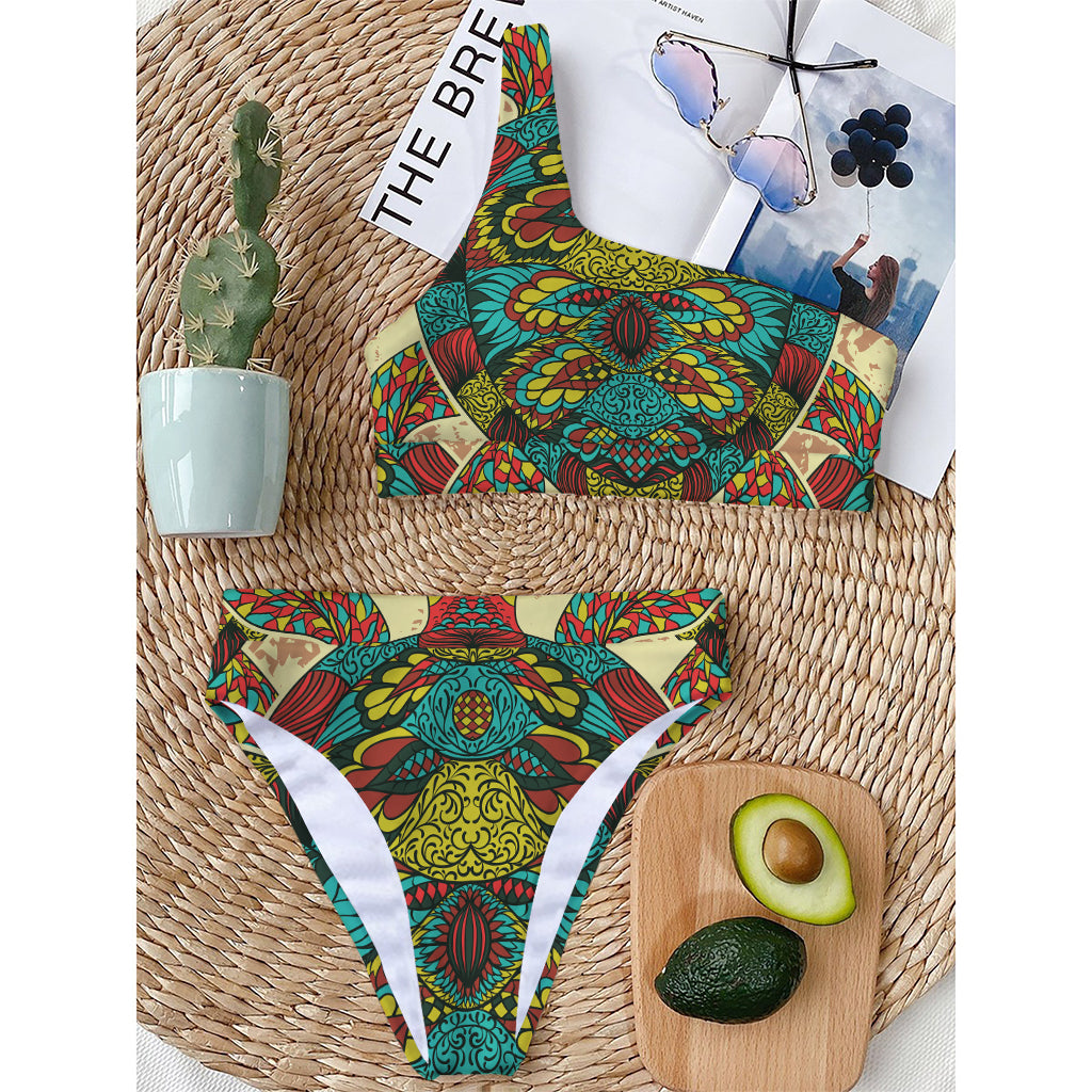 Native Bohemian Sea Turtle Print One Shoulder Bikini Top