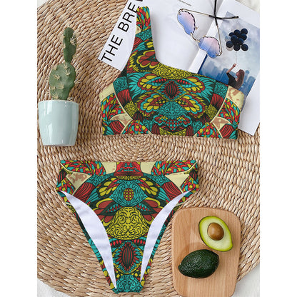 Native Bohemian Sea Turtle Print One Shoulder Bikini Top