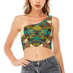 Native Bohemian Sea Turtle Print One Shoulder Crop Top