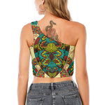 Native Bohemian Sea Turtle Print One Shoulder Crop Top