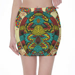 Native Bohemian Sea Turtle Print Pencil Mini Skirt