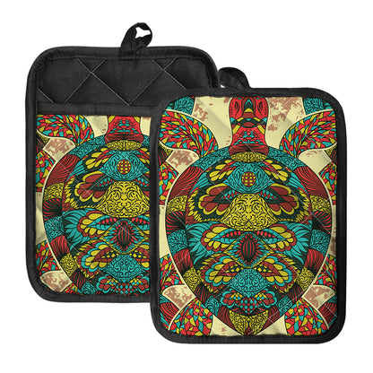 Native Bohemian Sea Turtle Print Pot Holders With Pocket